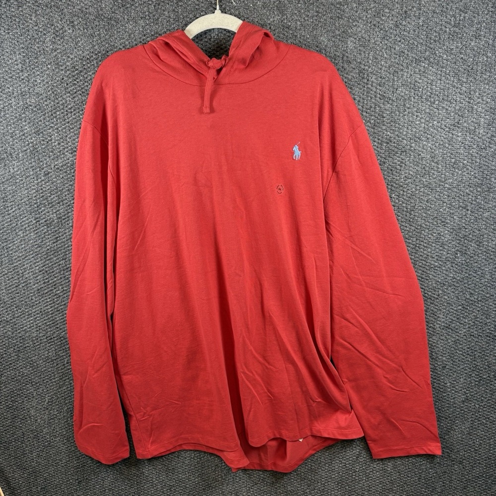 Polo Ralph Lauren Mens Classic Red Jersey Hooded T-Shirt Size XXL Lightweight